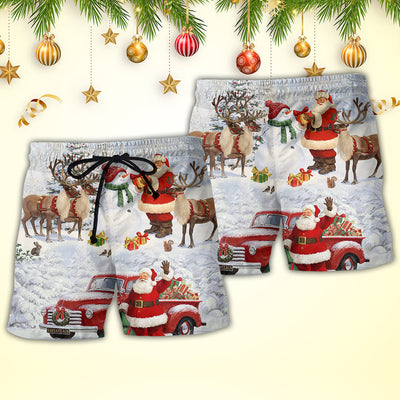 Christmas Santa Claus Gift For Xmas Snow Painting Style - Beach Short - Owls Matrix LTD