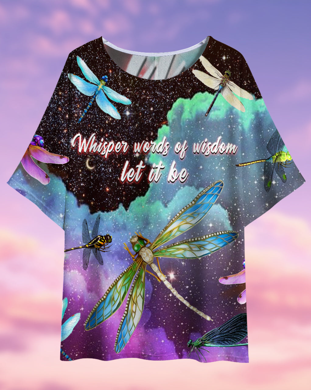 Hippie Whisper Words of Wisdom Let It Be Dragonfly - Women's T-shirt With Bat Sleeve - Owls Matrix LTD