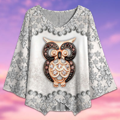 Owl Jewelry Snow Flowers Silver - V-neck T-shirt - Owls Matrix LTD