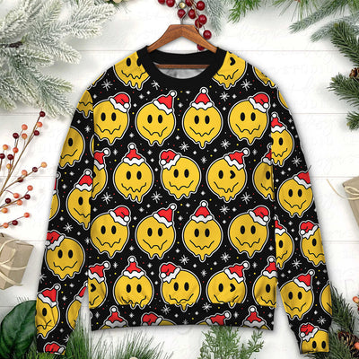 Christmas Smile Happy Face With Santa Hat - Sweater - Ugly Christmas Sweaters - Owls Matrix LTD