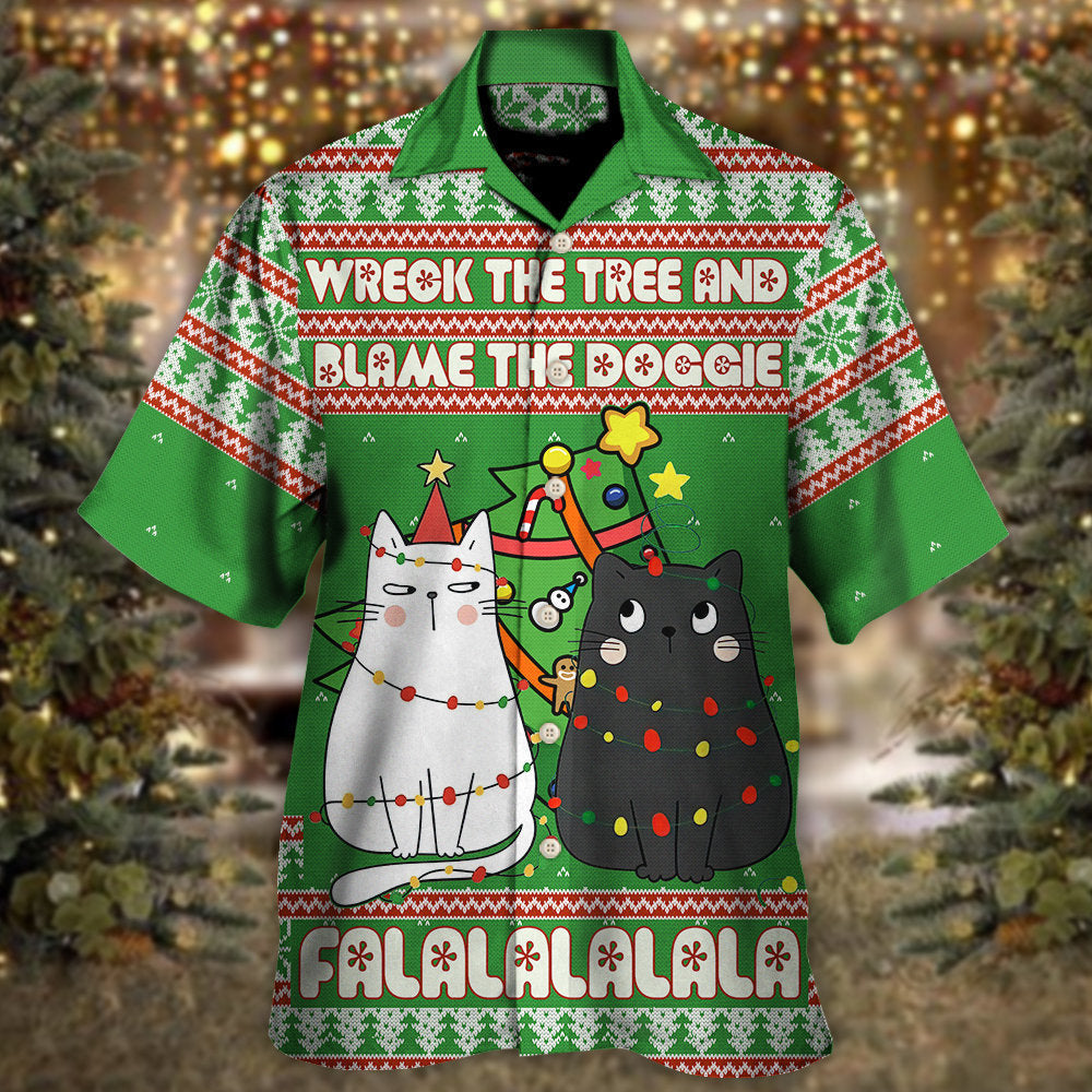 Cat Wreck The Tree Meowy Christmas - Hawaiian Shirt - Owls Matrix LTD