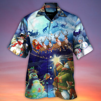 Christmas Rudolph Santa Claus Reindeer Snowman Light Art Style - Hawaiian Shirt - Owls Matrix LTD