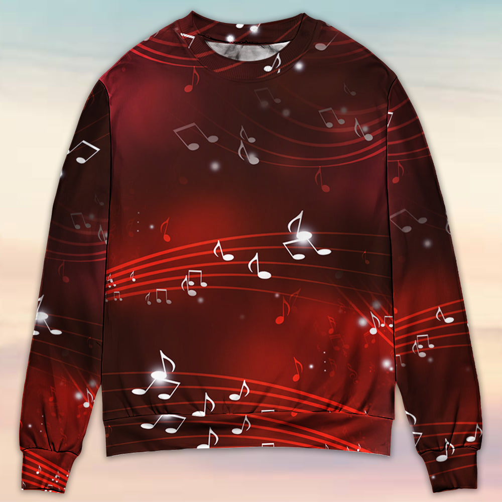 Music Musical Notes And Blurry Lights On Dark Red - Sweater - Ugly Christmas Sweaters - Owls Matrix LTD