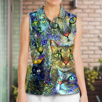 Cat Art Lover Cat Colorful Style - Women's Polo Shirt - Owls Matrix LTD