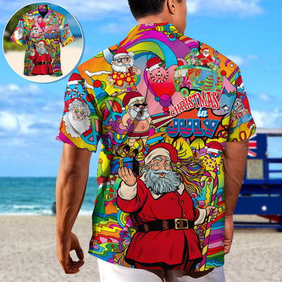 Christmas In July Santa Hippie Sending Gift In Summer - Hawaiian Shirt