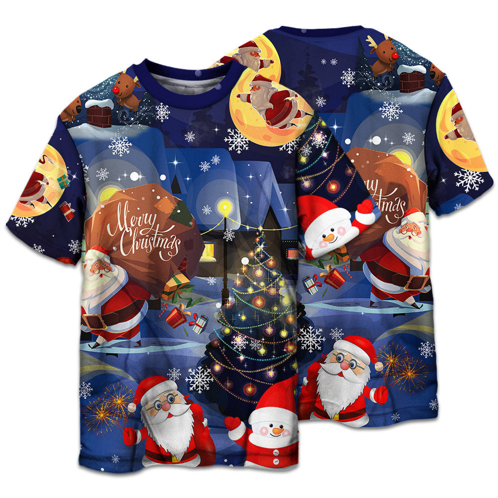 T-shirt / S Christmas Love Santa And Gifts - Pajamas Short Sleeve - Owls Matrix LTD