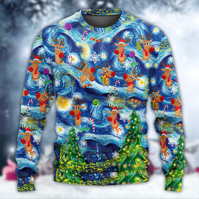Christmas Dancing Reindeers Happy - Sweater - Ugly Christmas Sweaters - Owls Matrix LTD