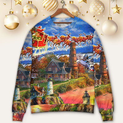 Lighthouse Christmas Shine Your Light In Storm And Darkness - Sweater - Ugly Christmas Sweaters - Owls Matrix LTD