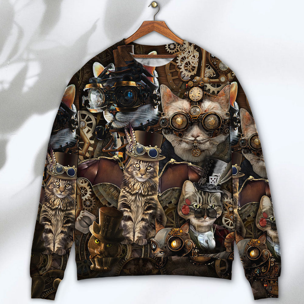 Cat Steampunk We're All Mad Here - Sweater - Ugly Christmas Sweaters - Owls Matrix LTD