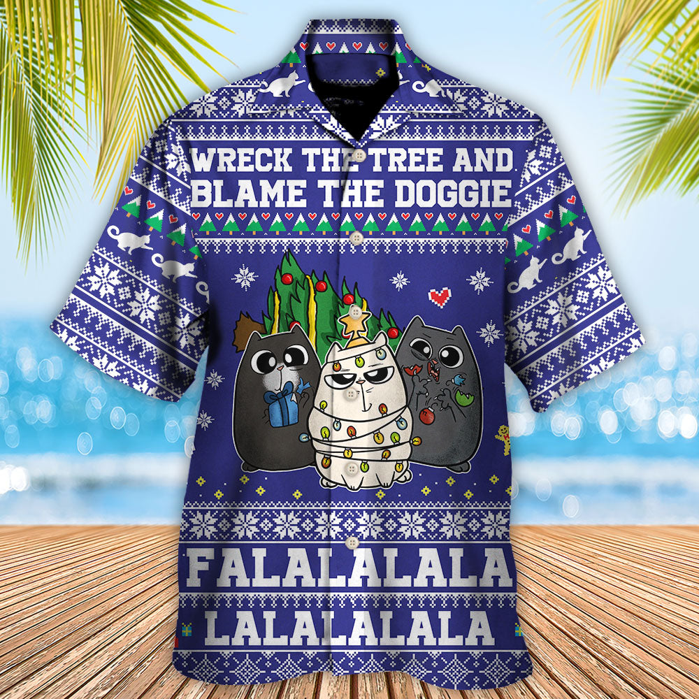 Cat Wreck The Tree Meowy Christmas Style - Hawaiian Shirt - Owls Matrix LTD