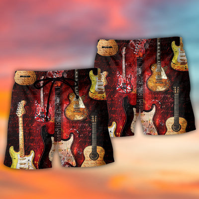 Guitar Abstract Halloween Guitar Art Style - Beach Short - Owls Matrix LTD