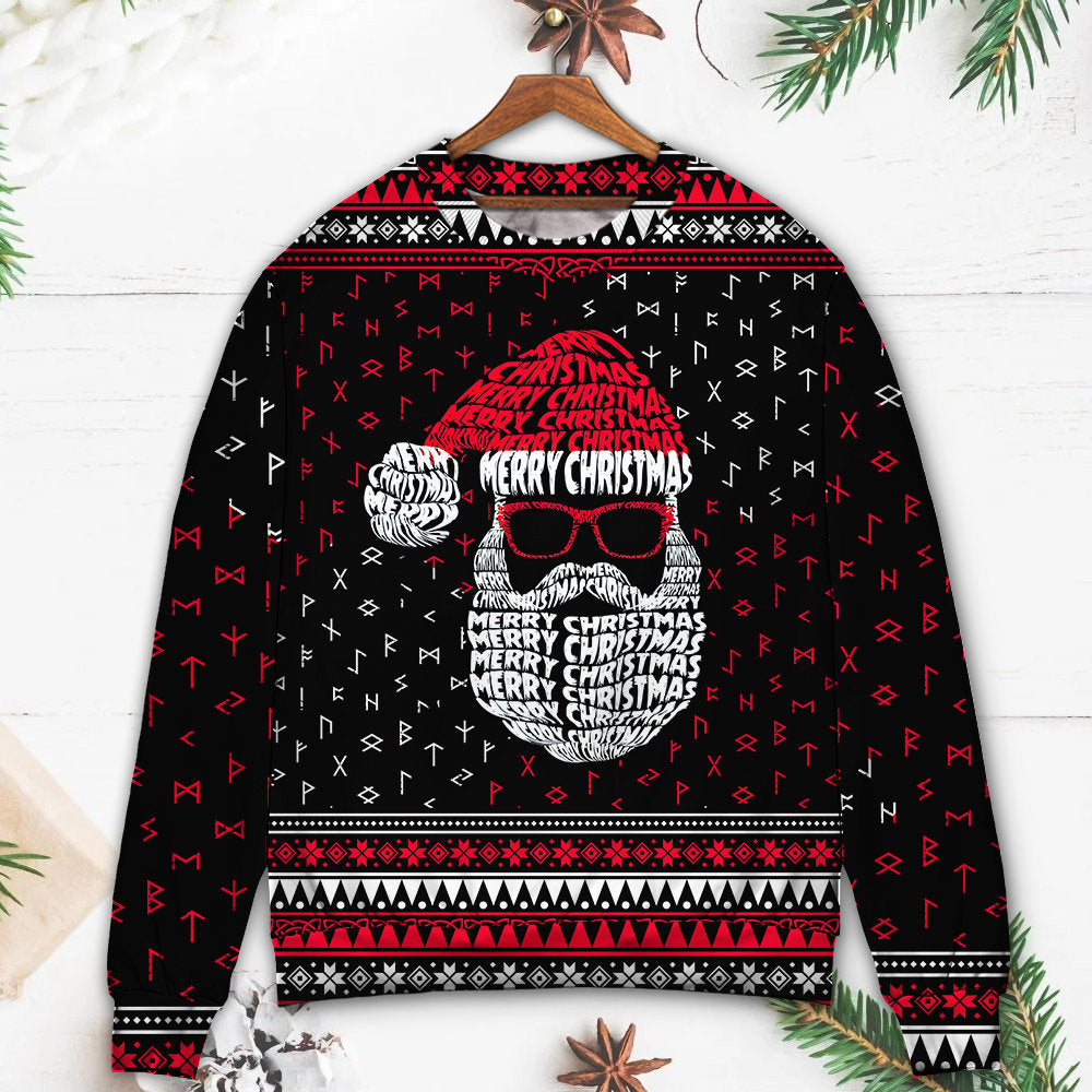 Christmas Santa Claus Retro Viking Pattern - Sweater - Ugly Christmas Sweaters - Owls Matrix LTD
