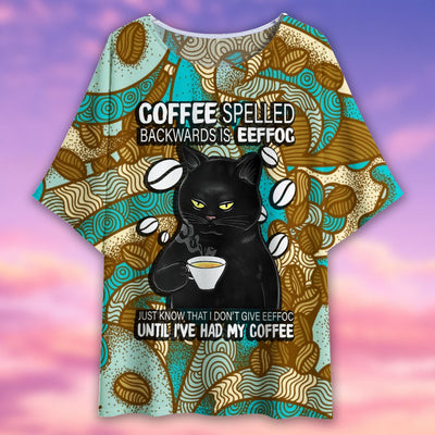Black Cat Coffee Spelled - Women's T-shirt With Bat Sleeve - Owls Matrix LTD