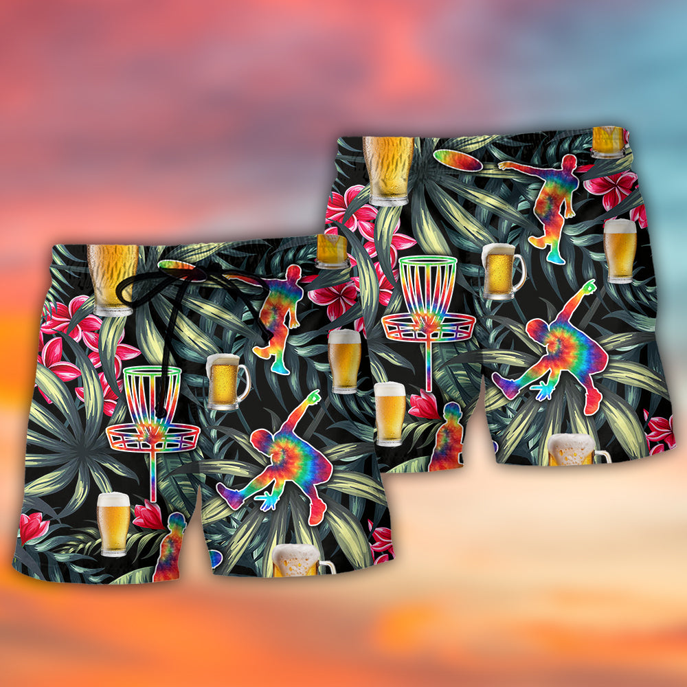 Beer And Disc Golf Tropical Flower Tie Dye - Beach Short - Owls Matrix LTD