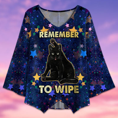 Black Cat Remember To Wipe - V-neck T-shirt - Owls Matrix LTD