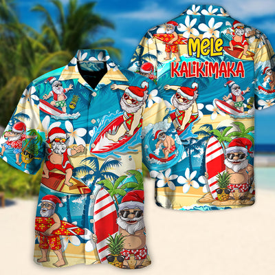 Surfing Funny Santa Mele Kalikimaka Christmas In July Surfing Lovers - Hawaiian Shirt
