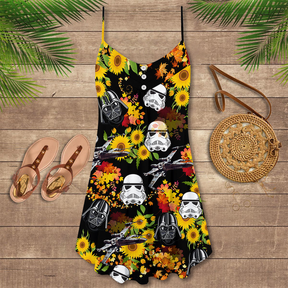 Star Wars Darth Vader Stormtrooper Helmet Autumn Wild Sunflowers - V-neck Sleeveless Cami Dress