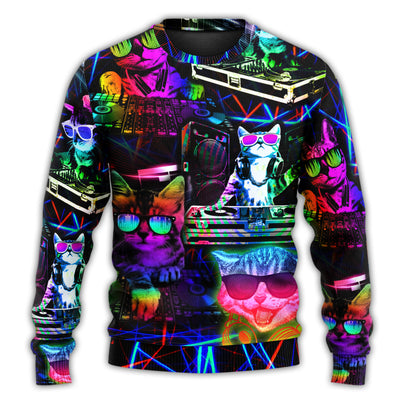 Christmas Sweater / S Cat DJ Cool Life - Sweater - Ugly Christmas Sweaters - Owls Matrix LTD