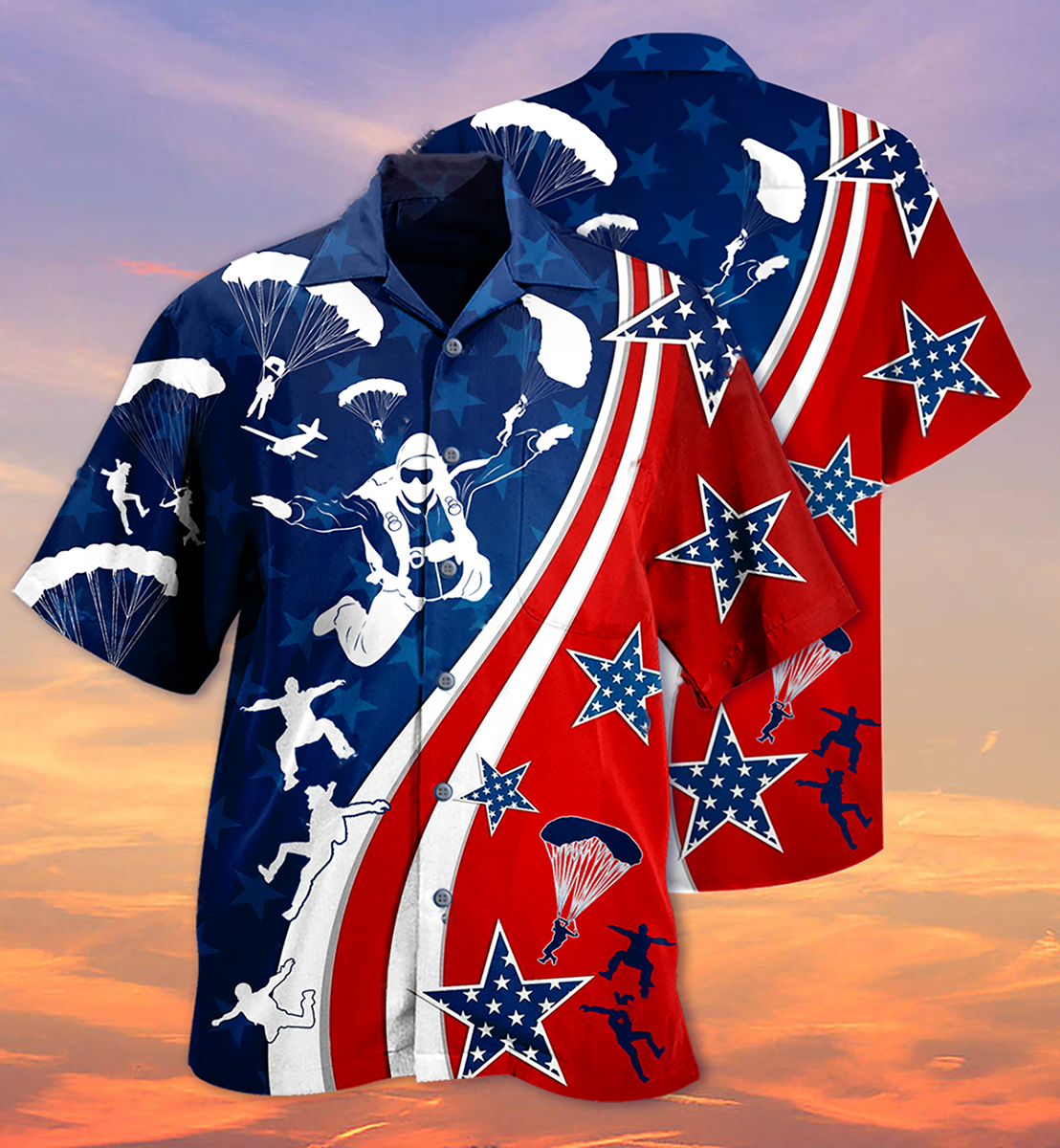 America Parachute Jump Cool - Hawaiian Shirt - Owls Matrix LTD