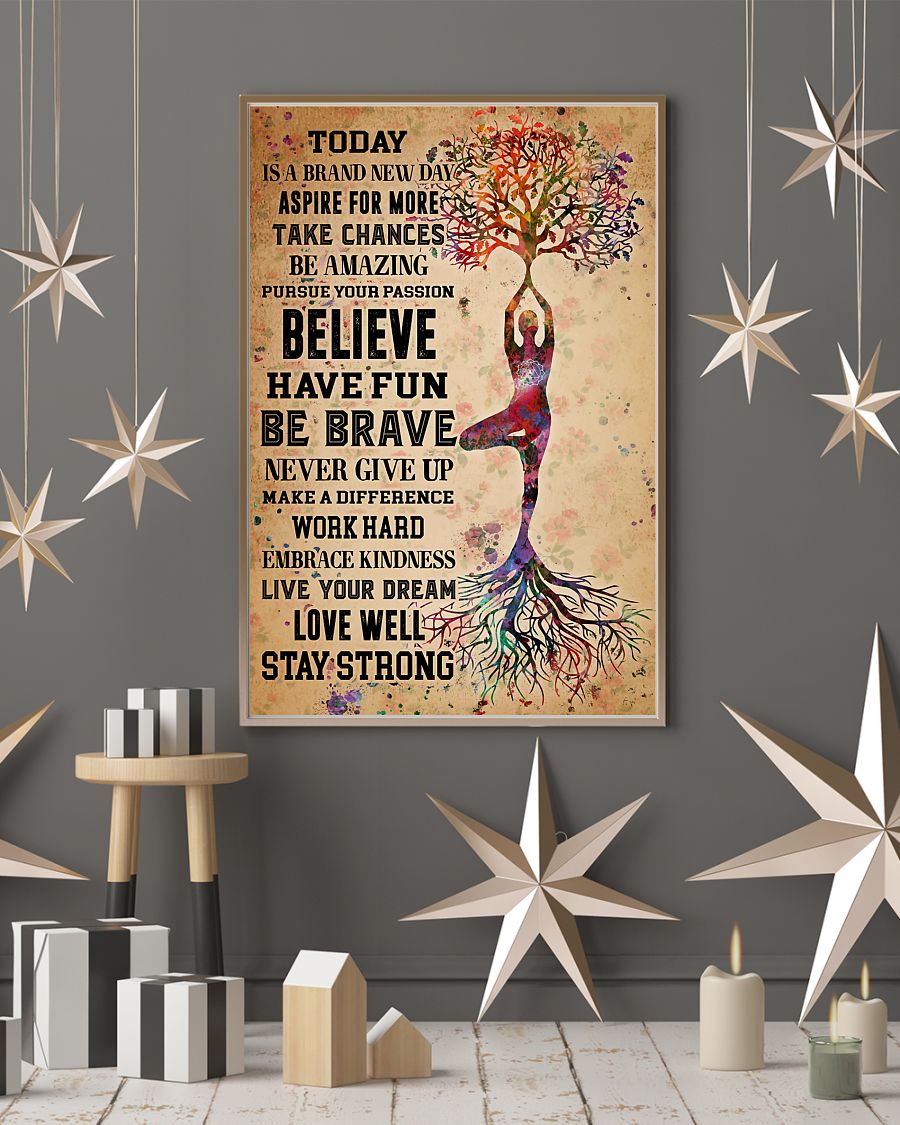 Yoga Believe Have Fun Be Brave - Vertical Poster - Owls Matrix LTD