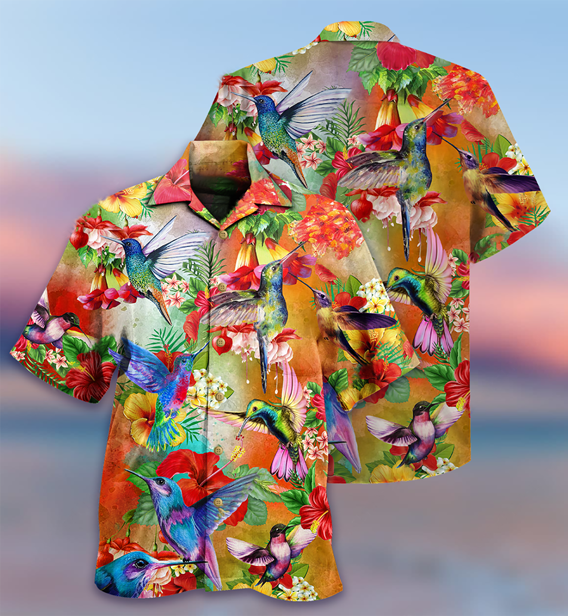 Hummingbird Love Flowers In Garden - Hawaiian Shirt - Owls Matrix LTD