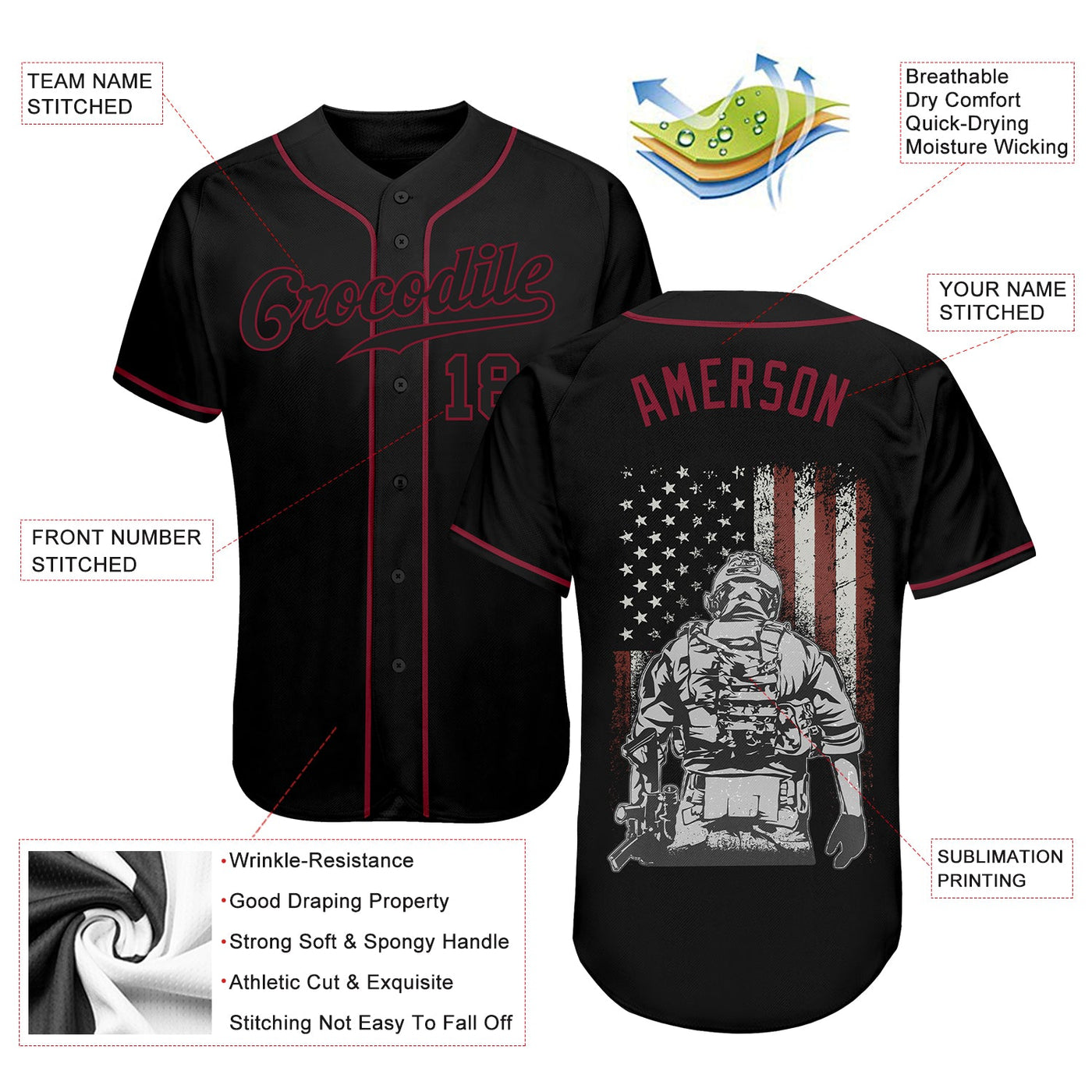 Custom 3D Pattern Design American Soldier Battlefield Authentic Baseball Jersey - Owls Matrix LTD
