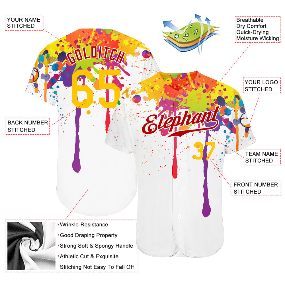 Custom 3D Pattern Design Colorful Bright Ink Splashes Authentic Baseball Jersey - Owls Matrix LTD