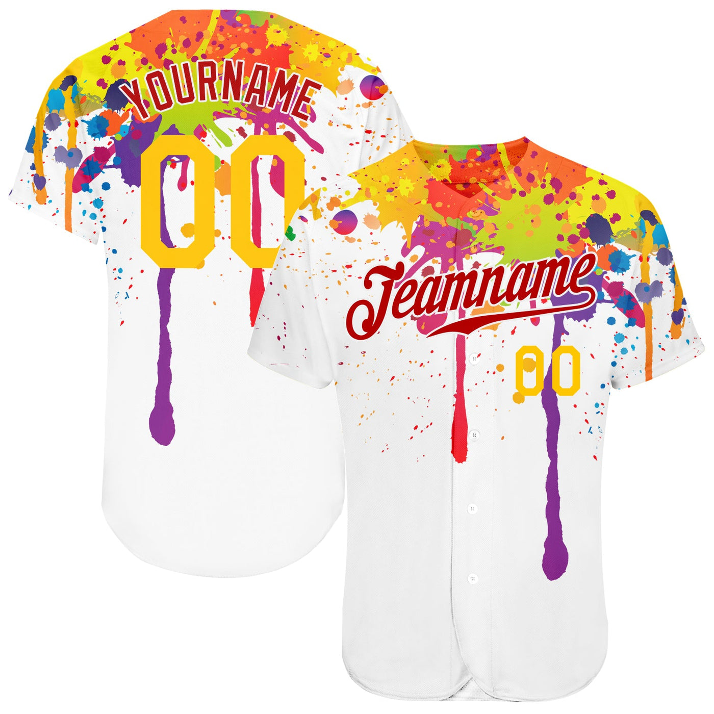 Custom 3D Pattern Design Colorful Bright Ink Splashes Authentic Baseball Jersey - Owls Matrix LTD