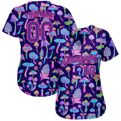 Custom 3D Pattern Design Colorful Flowers And Mushrooms Psychedelic Hallucination Authentic Baseball Jersey - Owls Matrix LTD