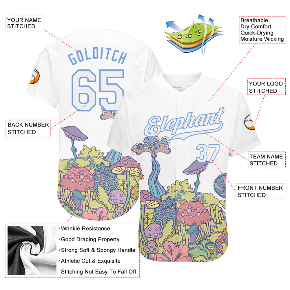 Custom 3D Pattern Design Colorful Flowers And Mushrooms Psychedelic Hallucination Authentic Baseball Jersey - Owls Matrix LTD