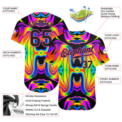 Custom 3D Pattern Design Abstract Iridescent Psychedelic Swirl Fluid Art Authentic Baseball Jersey - Owls Matrix LTD