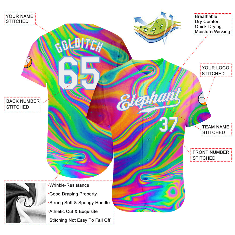 Custom 3D Pattern Design Abstract Colorful Psychedelic Fluid Art Authentic Baseball Jersey - Owls Matrix LTD