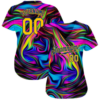 Custom 3D Pattern Design Abstract Colorful Psychedelic Fluid Art Authentic Baseball Jersey - Owls Matrix LTD