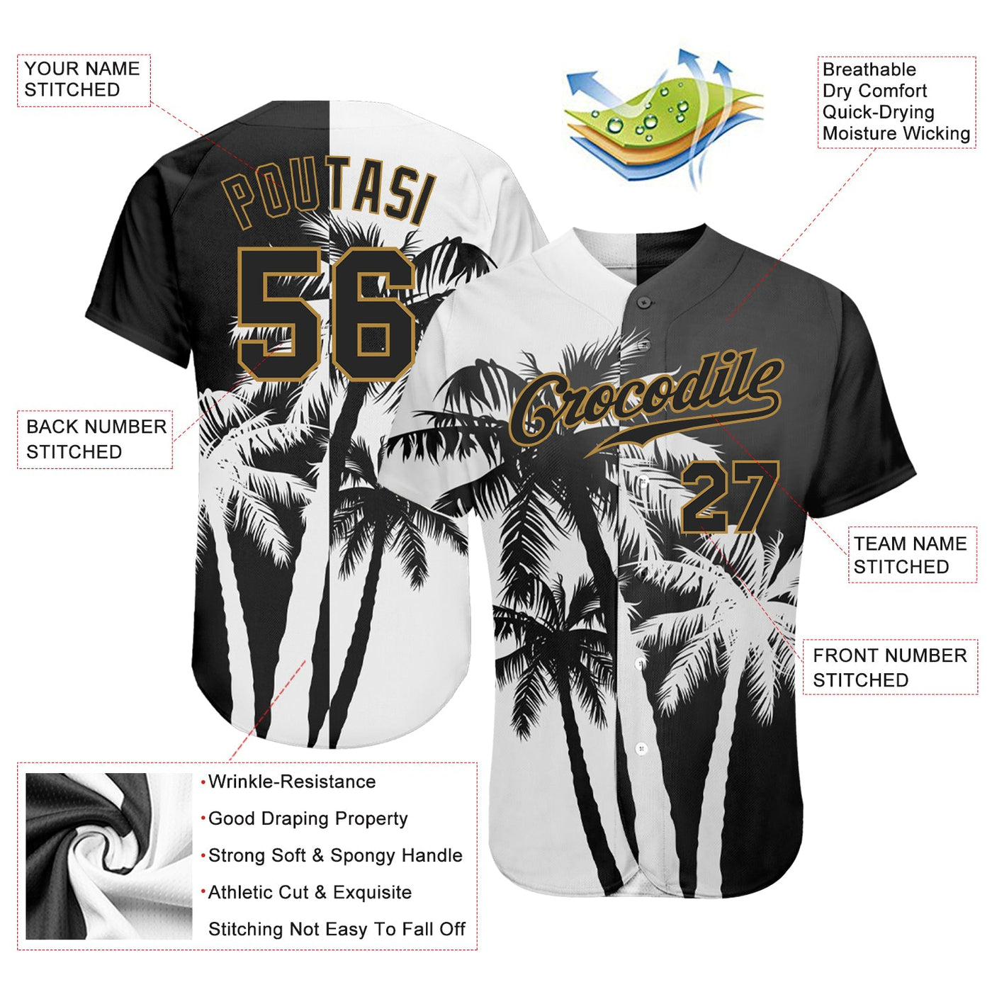Custom 3D Pattern Design Hawaii Coconut Trees Authentic Baseball Jersey - Owls Matrix LTD
