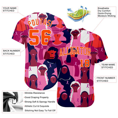 Custom 3D Pink Ribbon Breast Cancer Awareness Month Women Health Care Support Authentic Baseball Jersey - Owls Matrix LTD