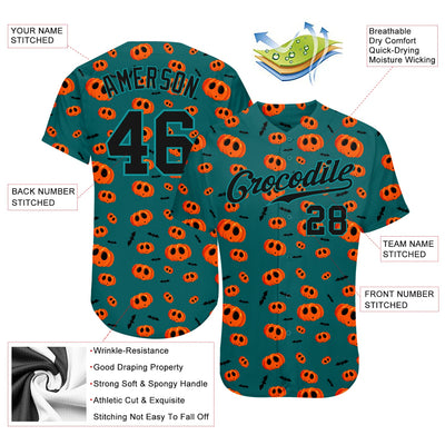 Custom 3D Pattern Halloween Pumpkins Authentic Baseball Jersey - Owls Matrix LTD