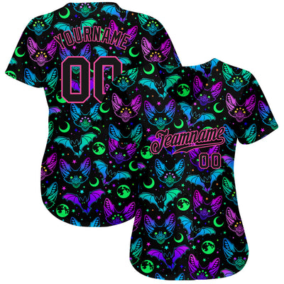Custom 3D Pattern Bright Multicolored Halloween Bats Authentic Baseball Jersey - Owls Matrix LTD