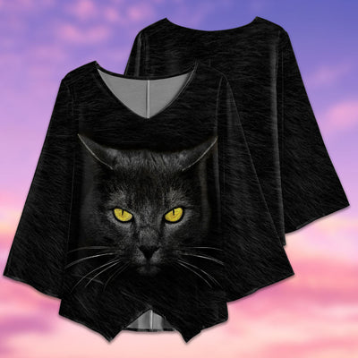 Black Cat Darkness Style - V-neck T-shirt - Owls Matrix LTD