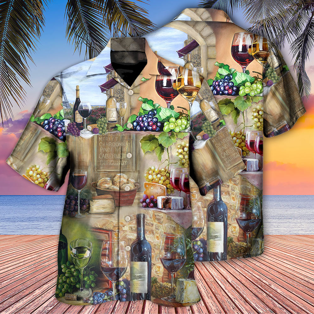 Wine Grape And Cheese Art - Hawaiian Shirt - Owls Matrix LTD