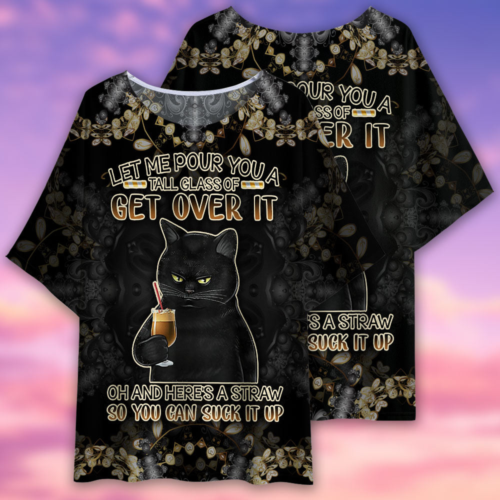 Black Cat Let Me Pour You A Tall Glass - Women's T-shirt With Bat Sleeve - Owls Matrix LTD