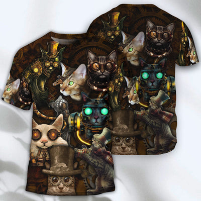 Cat Steampunk Art Steal Heart - Round Neck T-shirt - Owls Matrix LTD
