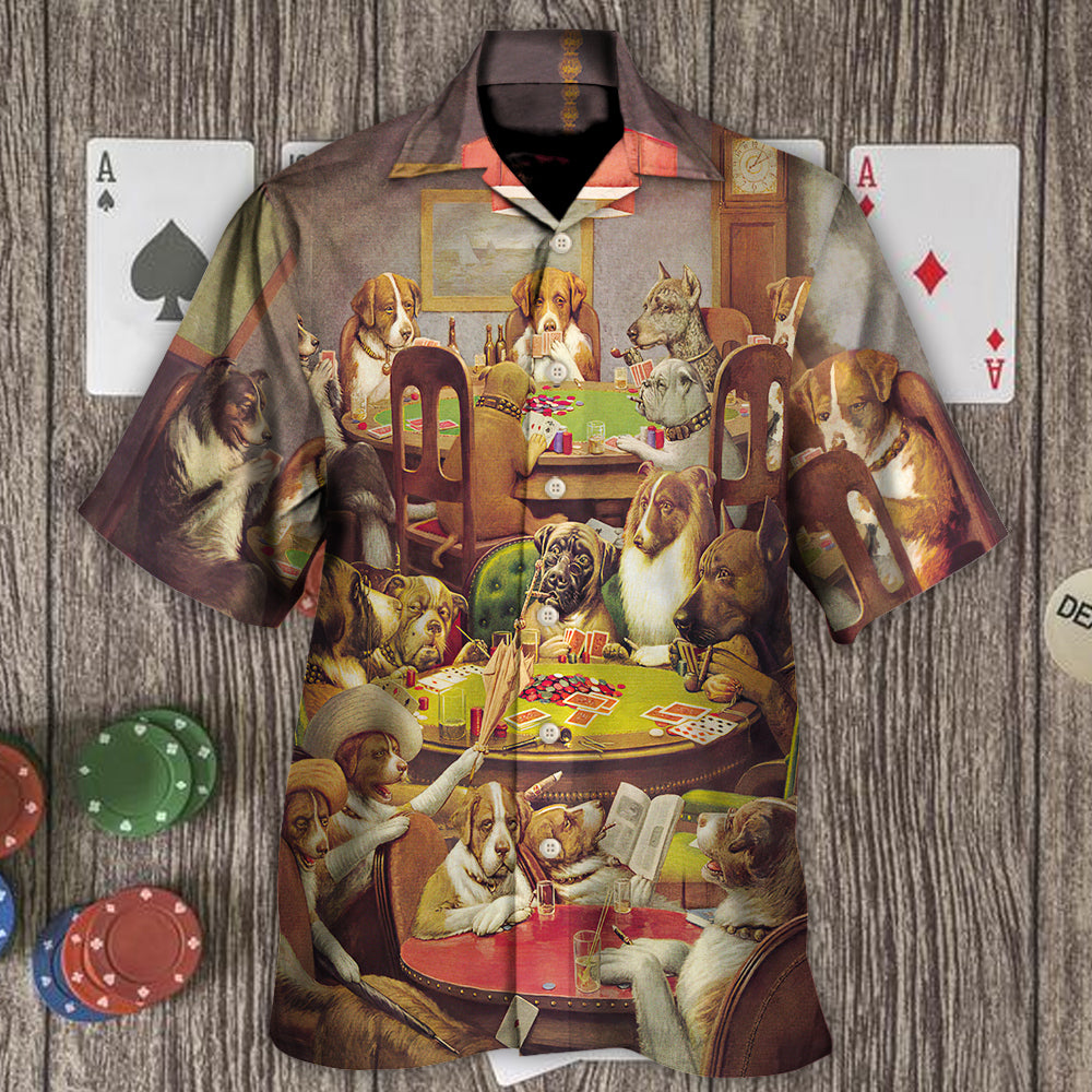 Gambling Dog Playing Poker - Hawaiian Shirt - Owls Matrix LTD