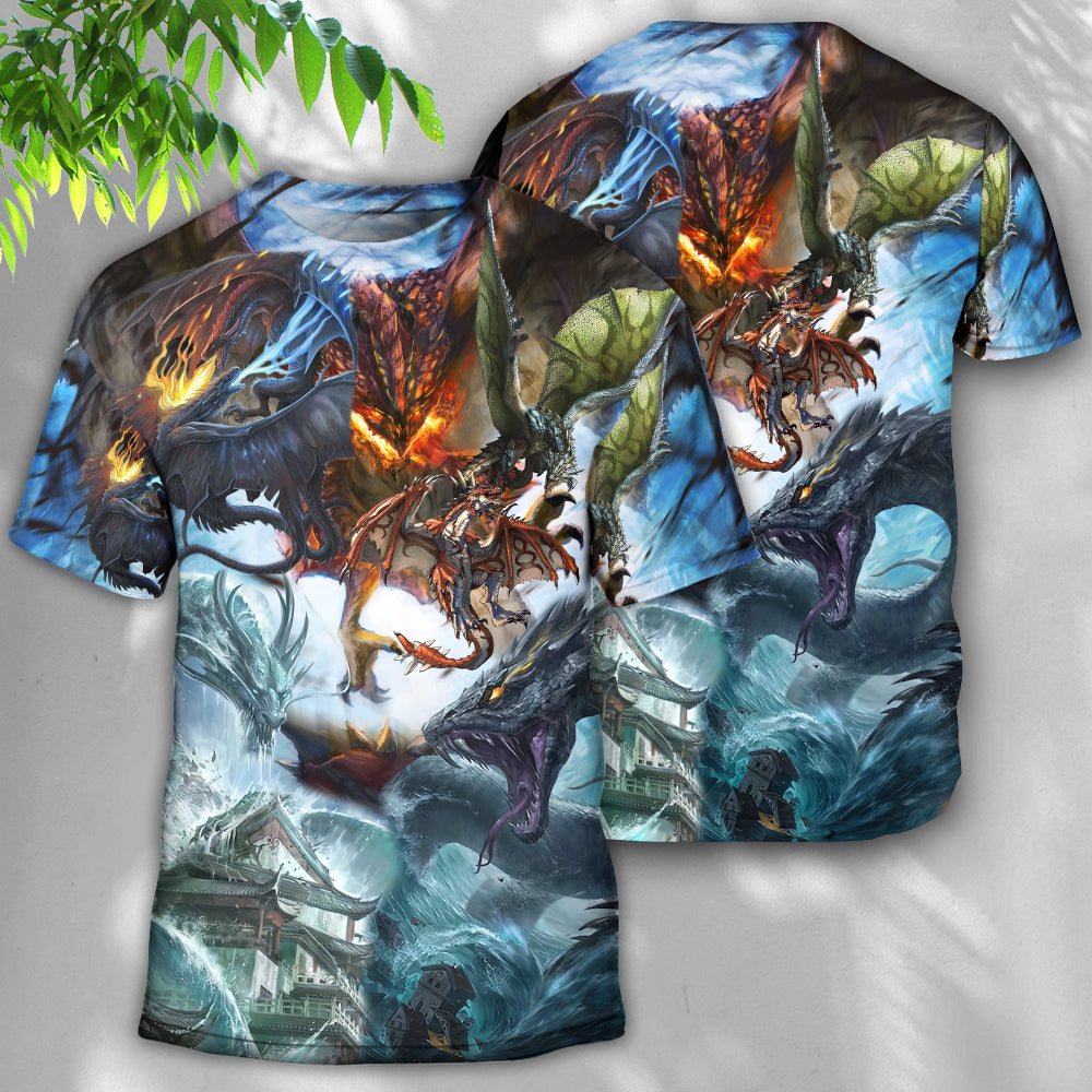 Dragon Battle Of Gods - Round Neck T-shirt - Owls Matrix LTD
