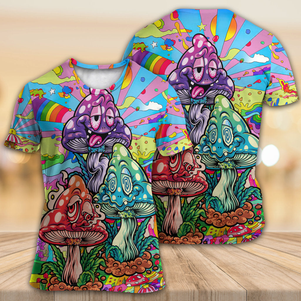 Hippie Mushroom Colorful Hippie Happy Life - Round Neck T-shirt - Owls Matrix LTD