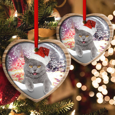 Christmas Cat Snowy Day - Heart Ornament - Owls Matrix LTD