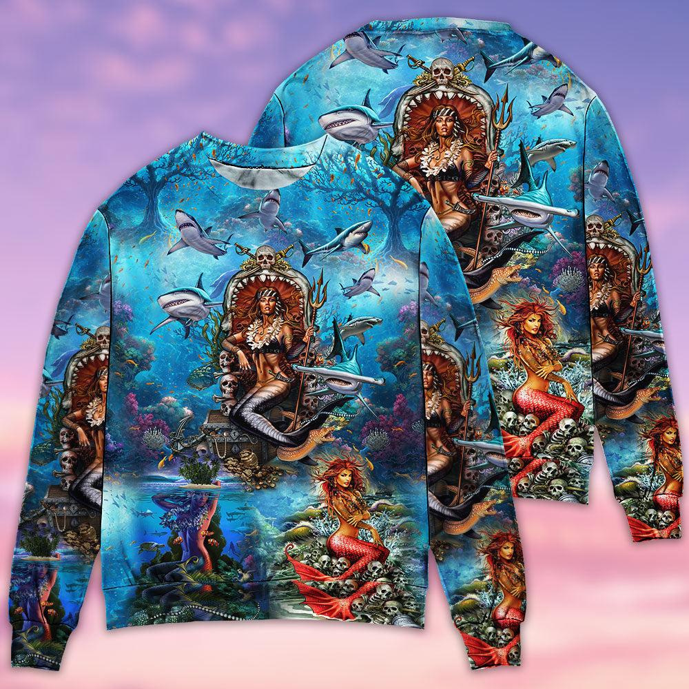 Mermaid Beautiful And Skull - Sweater - Ugly Christmas Sweaters - Owls Matrix LTD