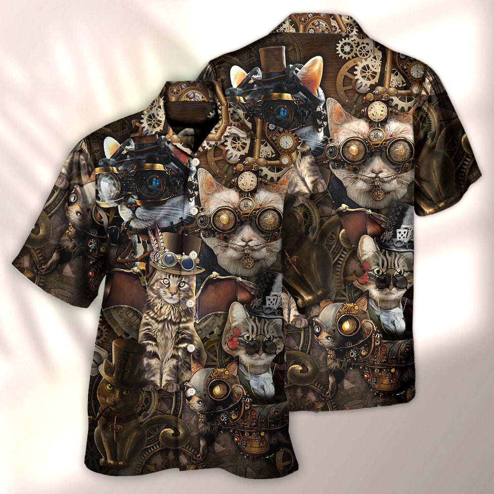 Cat Steampunk We're All Mad Here - Hawaiian Shirt - Owls Matrix LTD