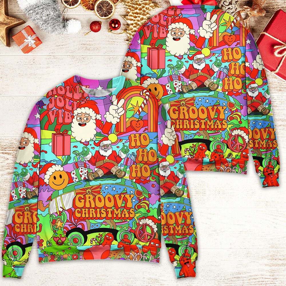 Christmas Hippie Santa Bus Peace - Sweater - Ugly Christmas Sweaters - Owls Matrix LTD