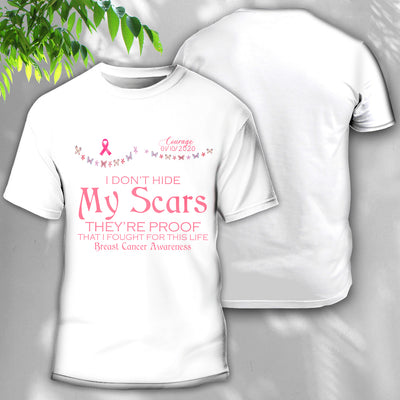 Breast Cancer Awareness I Don't Hide My Scars - Round Neck T-shirt - Owls Matrix LTD