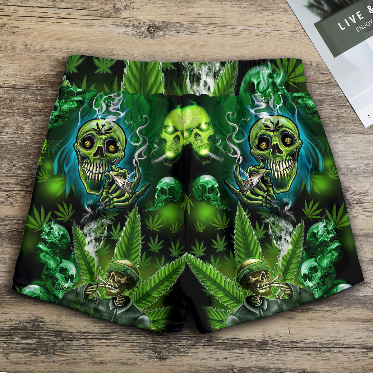 Skull So High Smoke Green Lighting - Women's Casual Shorts - Owls Matrix LTD